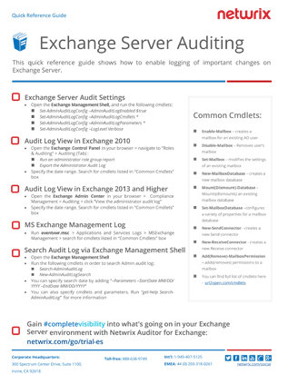 Exchange Server Auditing Quick Reference Guide PDF cover